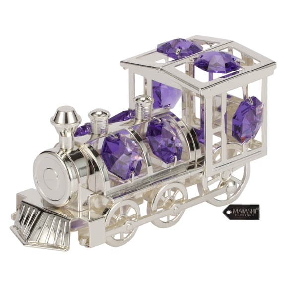 Matashi Silver Plated Train Ornament with Lavender Crystal Accents Decorative Tabletop Showpiece – Single Piece