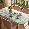 thumbnail image 3 of Summer Ocean Table Cloths for 3 Foot Rectangle Tables, Watercolor Coastal Coral Shell Seaweed Beige Patio Waterproof Elastic Fitted Tablecloths, Washable Rectangular Table Cover for Camping, 3 of 8