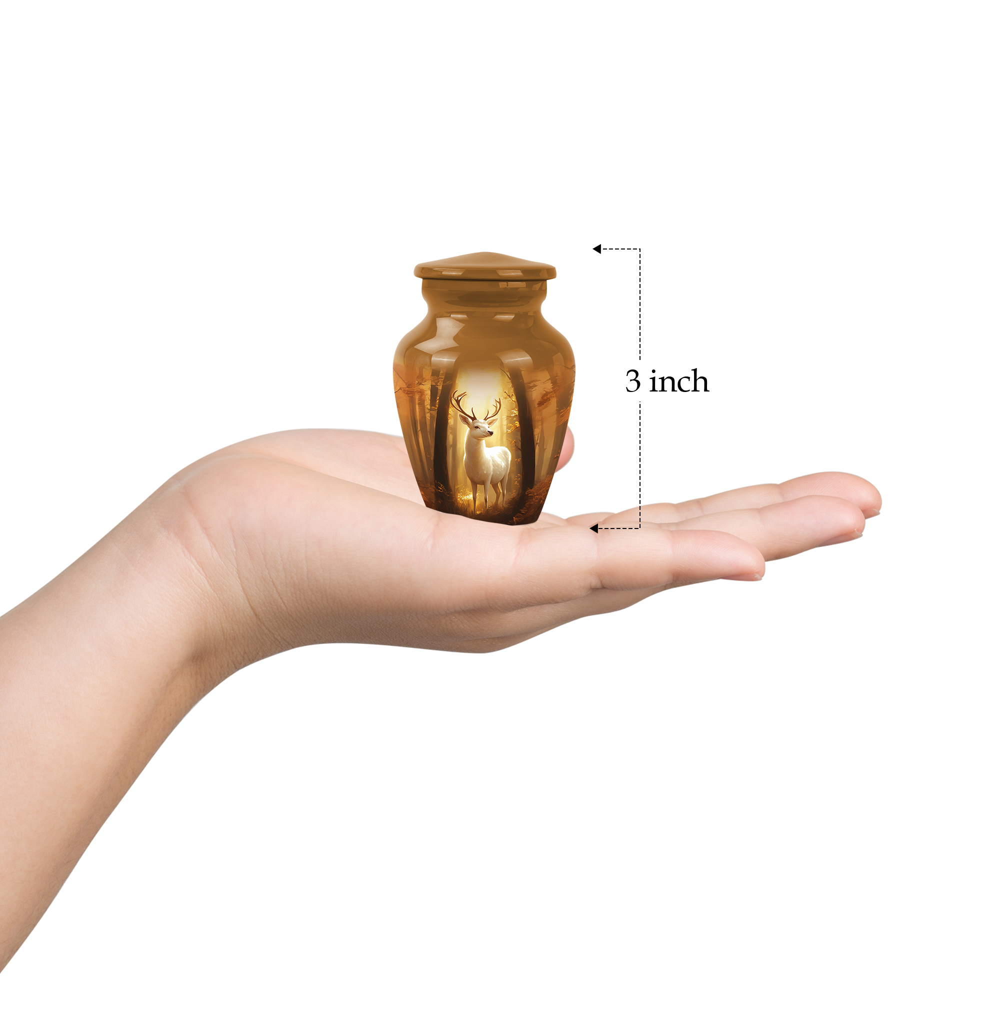Deer Small Keepsake Urns For Human Ashes For Female Set Of 4 - 1 Large Burial Urn For Adult Brother - Golden Cremation Urn Male And Female - Brown Funeral Urns For Adult Women - (10&3)inch