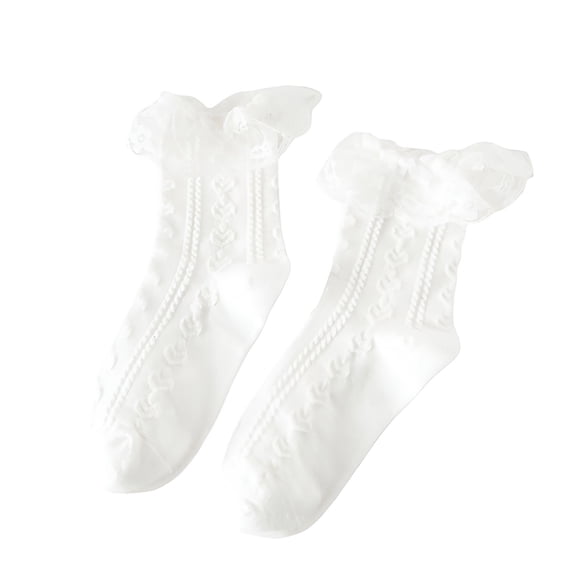 TELOLY Women'S Socks Lace Ruffle Frilly Crew Socks Cotton Cute Ankle Dress Socks for Girls White Mesh Lace Trim Socks Ankle High Socks for Women