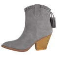 thumbnail image 2 of Forever Women Ankle Western Boots Stacked Block Heels Cowboy Booties Pointed Toe Side Zipper Tassel Accent RIVER-23 Gray 10, 2 of 3