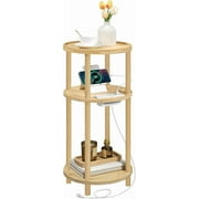 Small Round Side Table with Charging Station - Round Bamboo End Table Compact Sofa Bedside Table for Small Space Easy Assembly for Living Room Bedroom Apartment Natural YLU