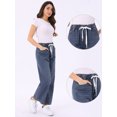 thumbnail image 2 of DARING DIVA Women's Trendy Elastic Waist Wide Legs Drawstring Jeans M Grey Blue, 2 of 6