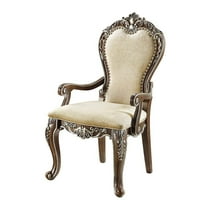 ACME Latisha Fabric Arm Chair with Nailhead Trim in Antique Oak (Set of 2)