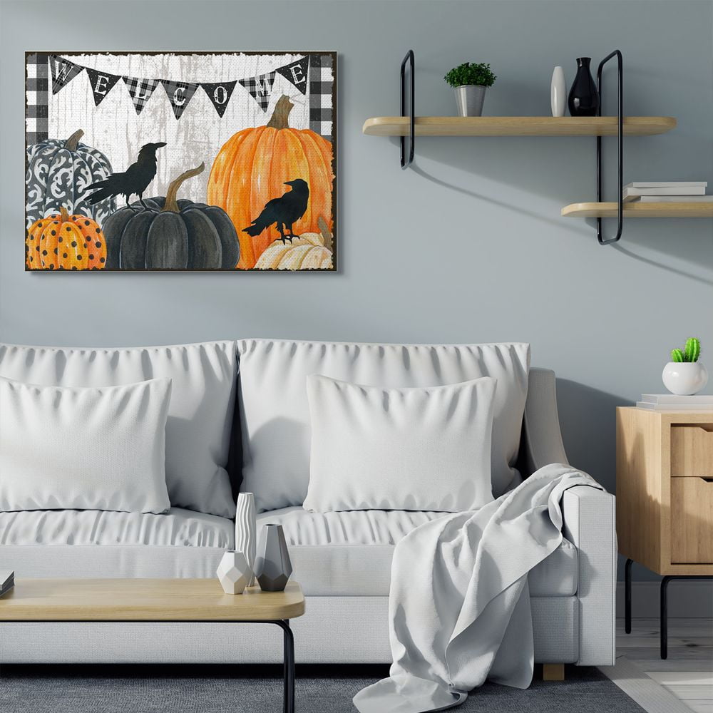 Stupell Industries Welcome Halloween Sign Painted Pumpkin Designs Canvas Wall Art Design by Andrea Tachiera, 36" x 48"