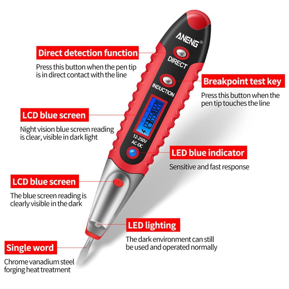 12-250V Digital LCD AC/DC Non-Contact Electric Test Pen Voltage Detector Tester