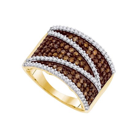 Courvoisier Vs Cognac - 10kt Yellow Gold Womens Round Cognac-brown Color Enhanced Diamond Stripe Band Ring 1.00 Cttw