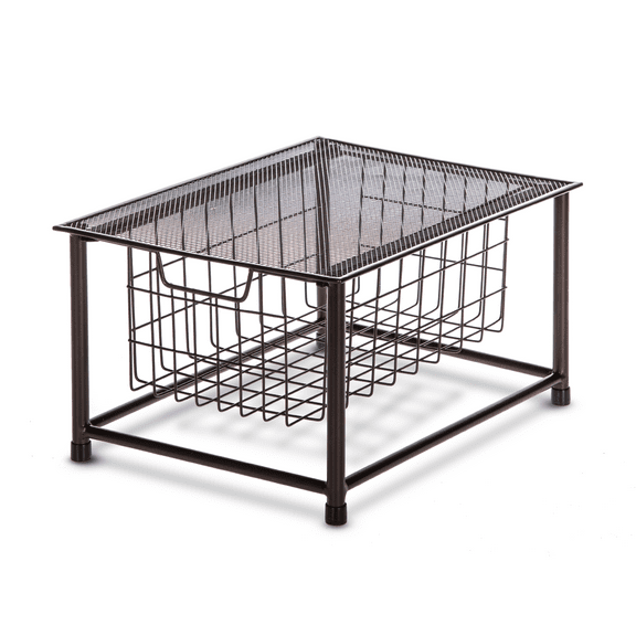 Home Zone Living Kitchen 13” Width Pull Out Basket Cabinet Organizer, 1 Shelf, Bronze