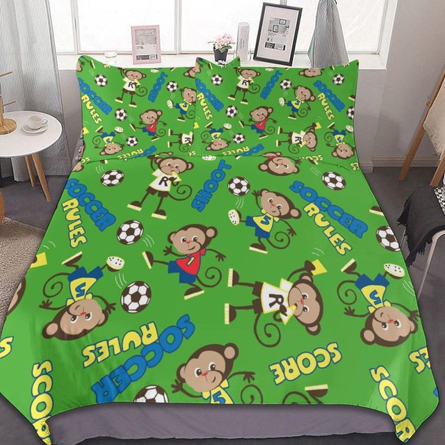 HAHDAXIA Monkey Pattern Bedding Solid Comforter Set for All Seasons 3 Pieces(1 Comforter+2 Pillowcases) Soft Microfiber Bedding Set Full(79"x90")