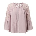 thumbnail image 3 of DuoJiaJ Womens Long Sleeve Lace Trim Tunic Tops Button Down Casual Blouse Cute V Neck Shirt Women’s Summer Tops Pink, 3 of 5