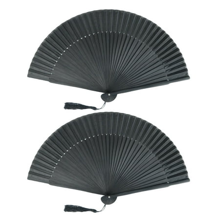 

2pcs Women Cartoon Cat Folding Silk Fan Handheld Fan for Wedding Dancing Party (All Black Style)