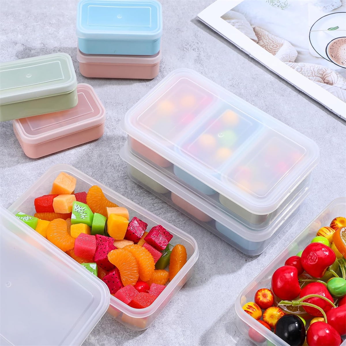2 Pcs Snack Containers Yahome Reusable Bento Box with Compartments 20oz Lunch Container with Leak-proof Lids Mini Removable Divided Meal Prep Box for Work Travel in Compact Size