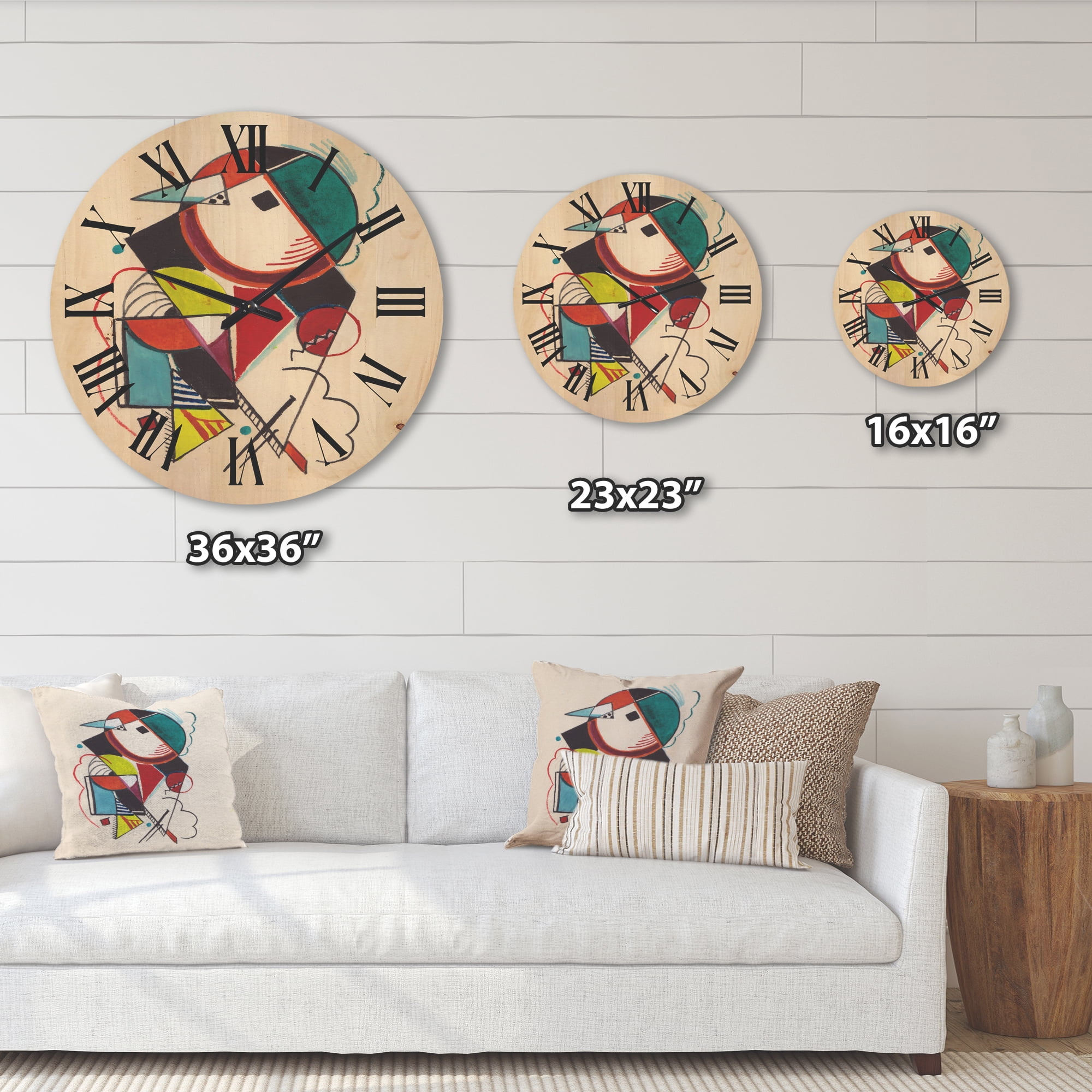 Designart 'Abstract Compositions Of Colored Geometric II' Modern Wood Wall Clock