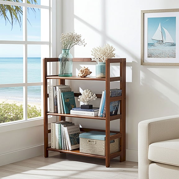 Casual Contemporary Living Solid Acacia 3 Shelf Folding Bookcase