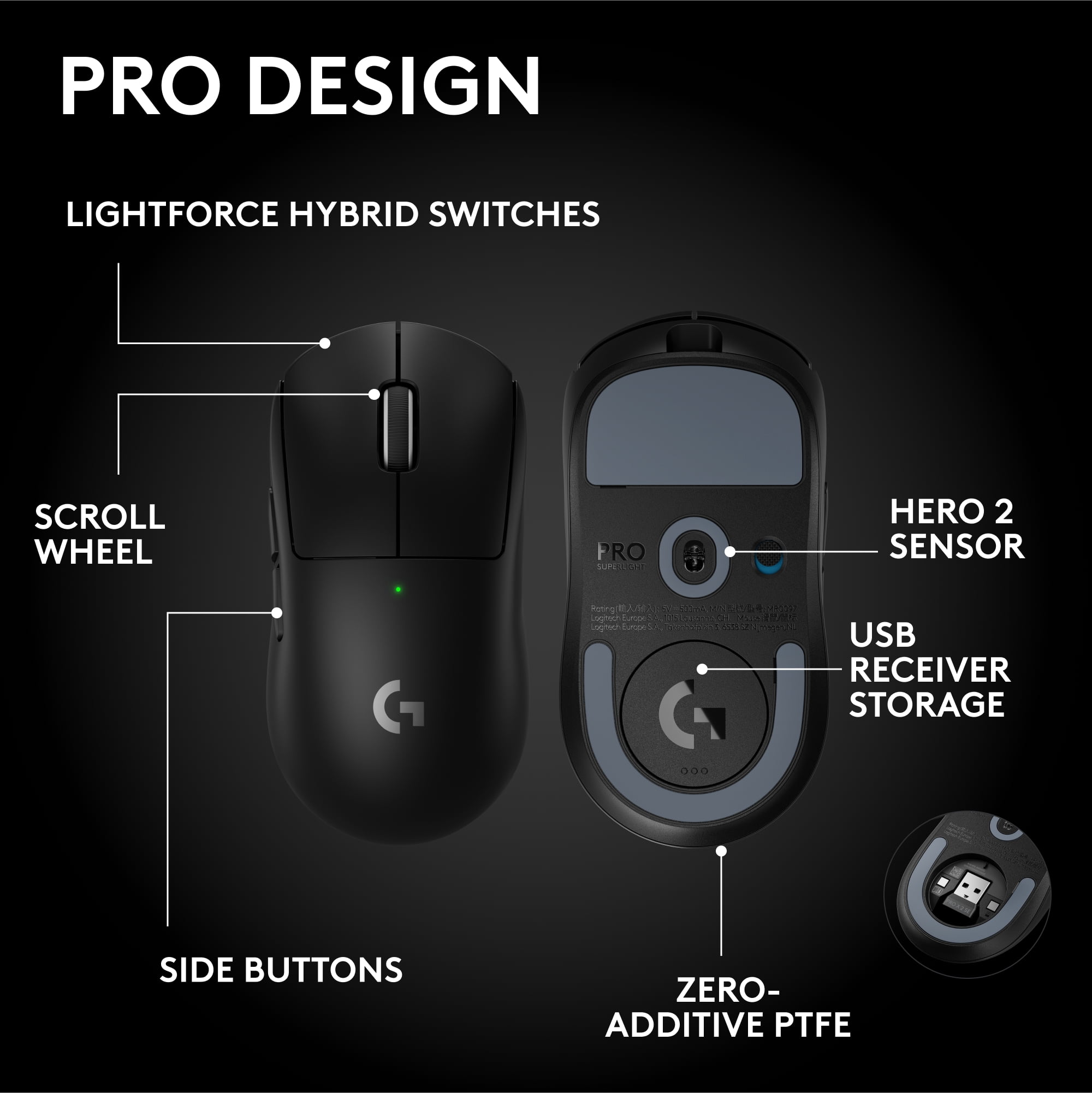 Souris gaming sans fil Logitech G PRO X SUPERLIGHT 2 SE LIGHTSPEED - Noir