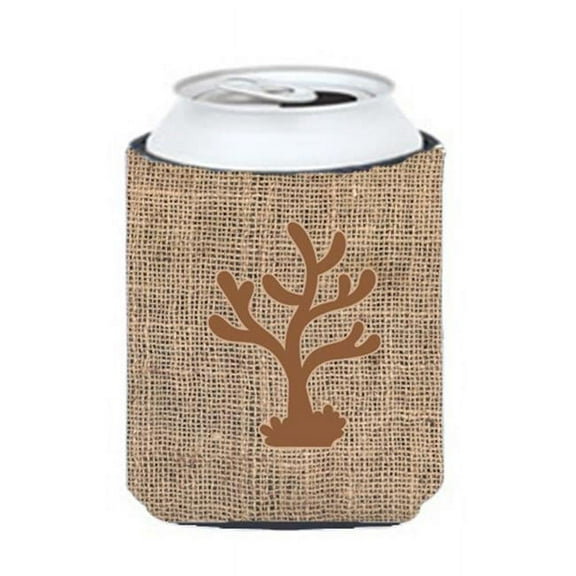 Coral Burlap And Brown Can Or Bottle Hugger