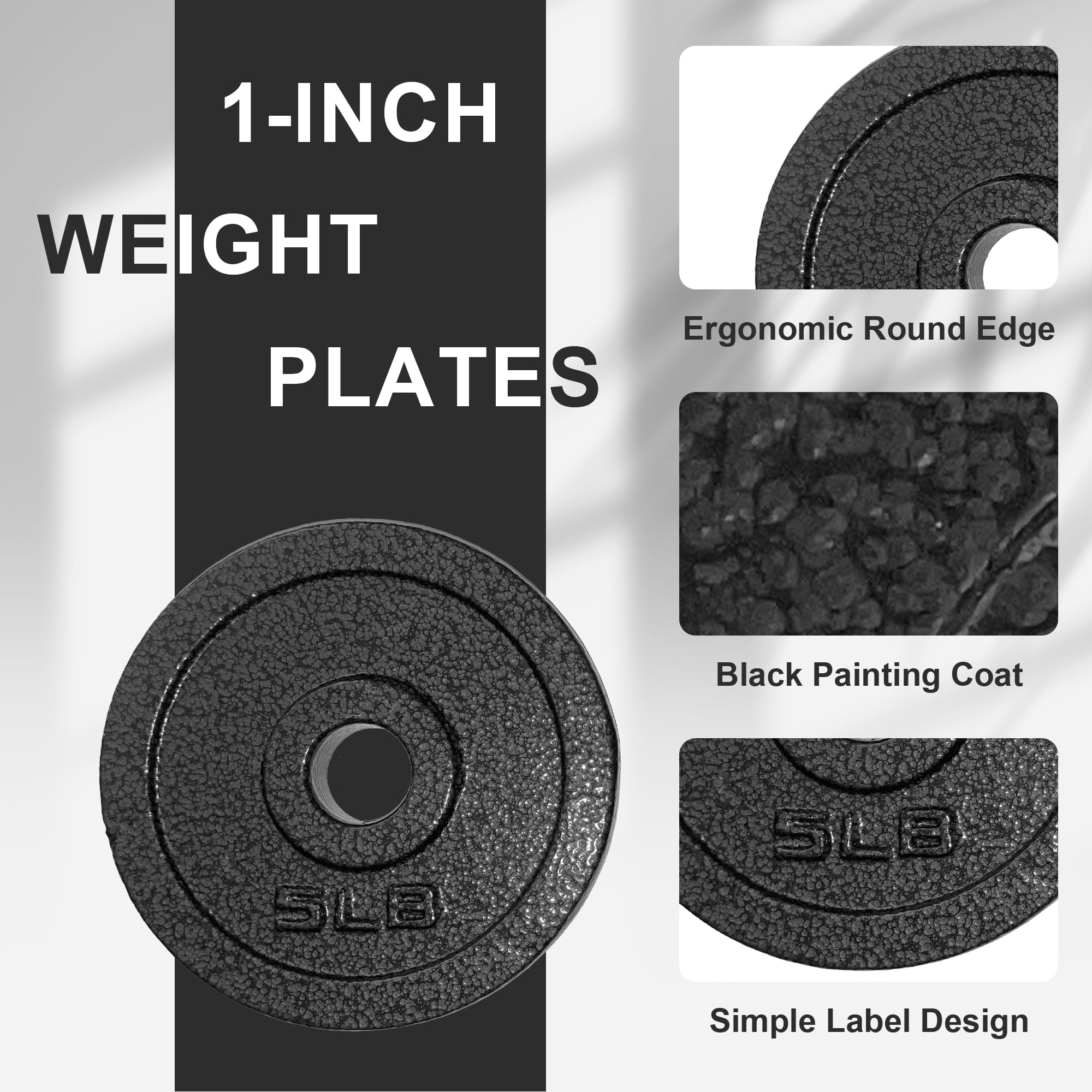BalanceFrom Standard Cast Iron Weight Plates, 1-Inch Center Hole, Black Finish, Sold in Pairs（1.25LB, 2.5LB, 5LB, 10LB），for Strength Training & Home Gym