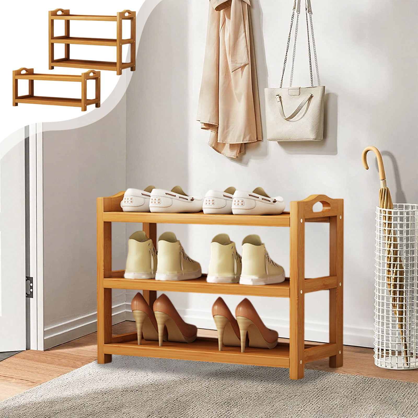Whitmor, Shoe Rack, 2-Tier Natural Wood, Space-Saving Household