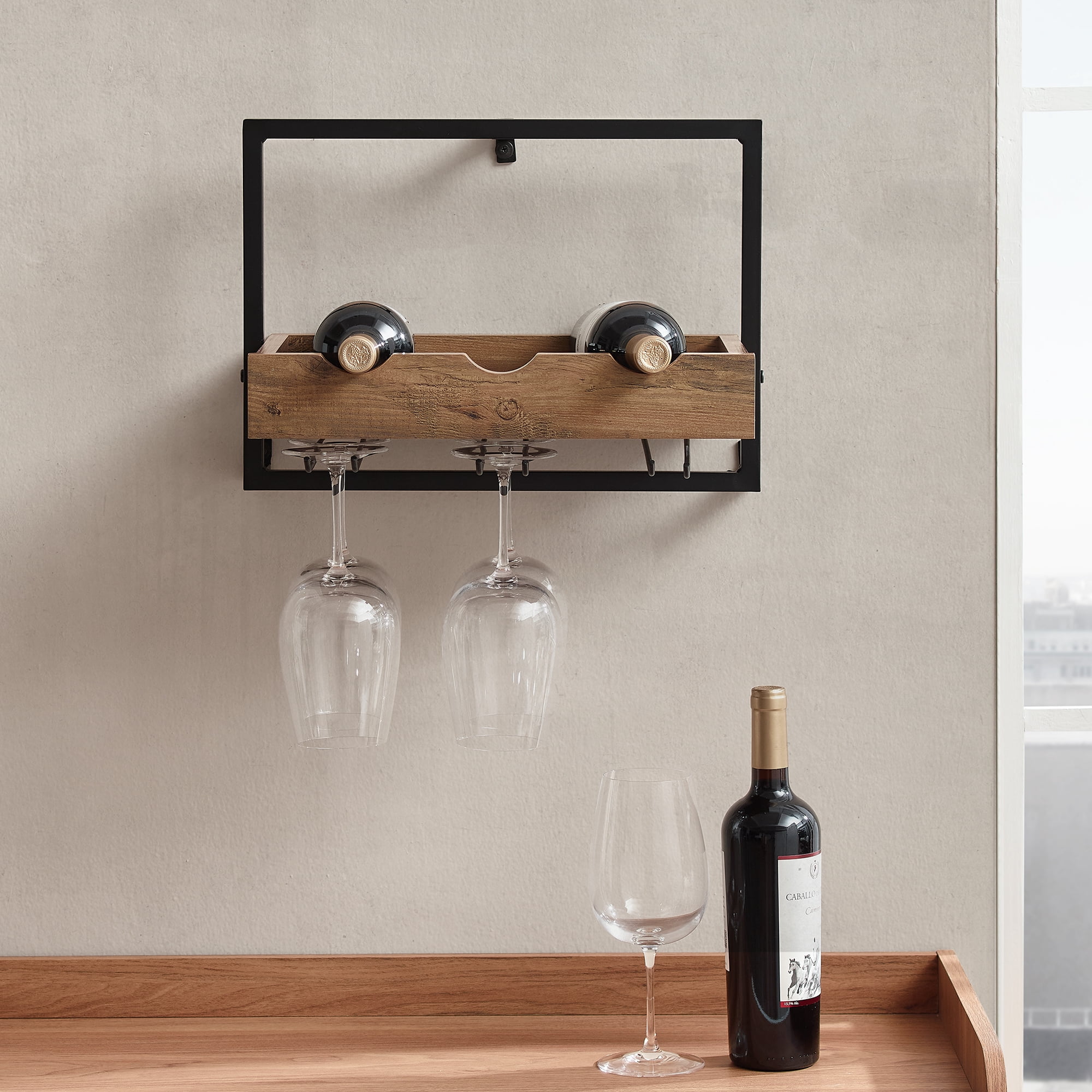Manor Park Modern Industrial Wall Mounted Bar Storage, Reclaimed Barnwood