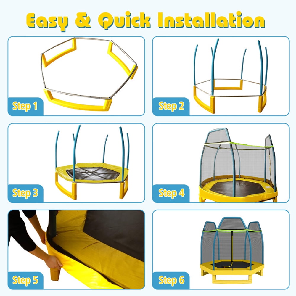 Aimee Lii 7 Feet Kids Recreational Bounce Jumper Trampoline, Outdoor Kids Trampoline, Yellow