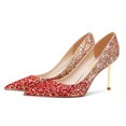 thumbnail image 3 of FSJ Women Graceful Pointy Closed Toe Slip On Pumps Shiny Glitter High Heel Sexy Banquet Formal Event Bridal Dress Shoes Size 4 Red Gradient, 3 of 4
