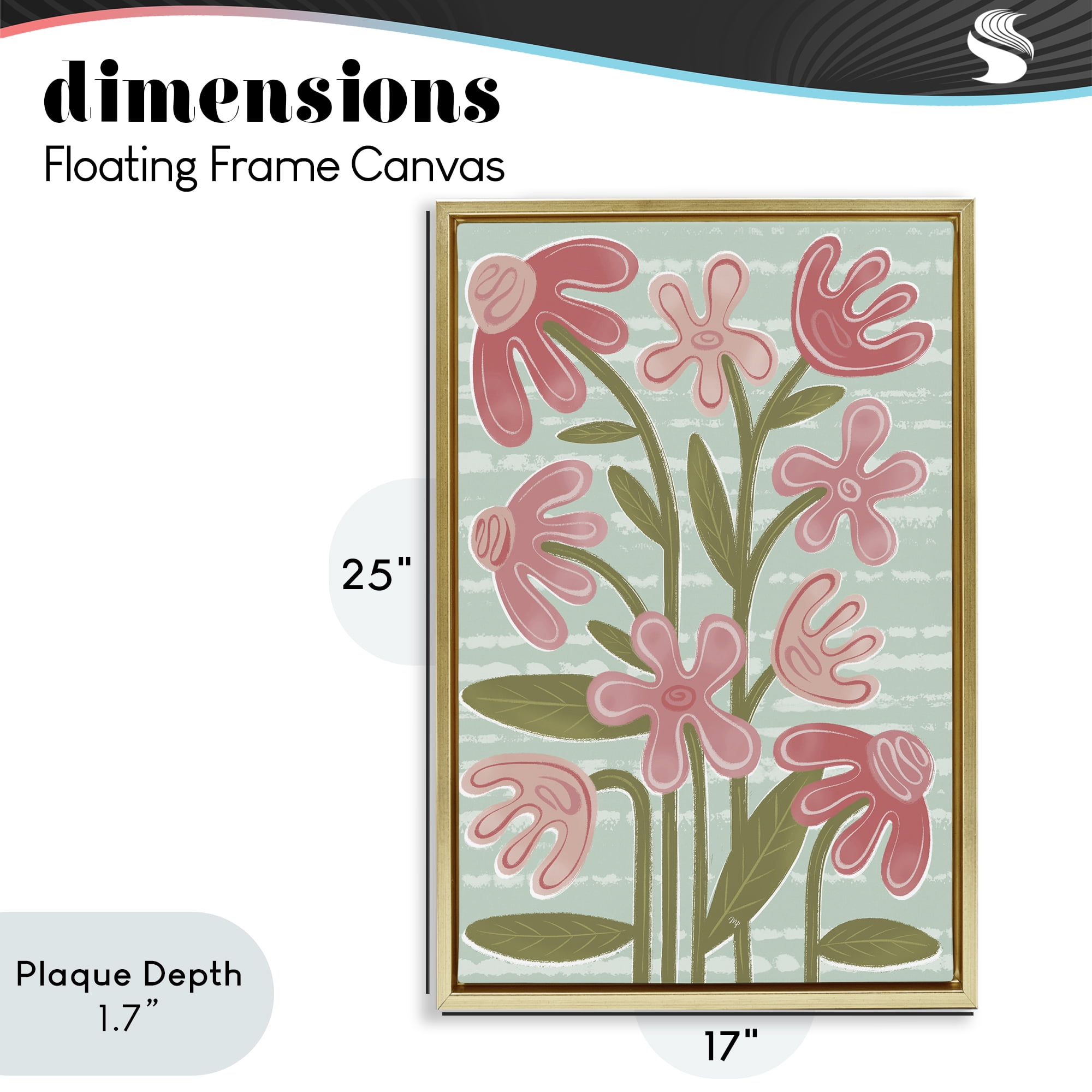 Stupell Industries Pink Whimsy Midcentury Flowers Gold Framed Floater Canvas Wall Art, design by Martina Pavlova