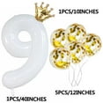 thumbnail image 2 of SUNFICON 40 Inches Number 9 Balloon, Giant White Digit Helium Foil Balloons, 1 Gold Crown Balloon, 5 Confetti Balloons for Birthday Wedding Anniversary New Year Party Decorations, 2 of 4