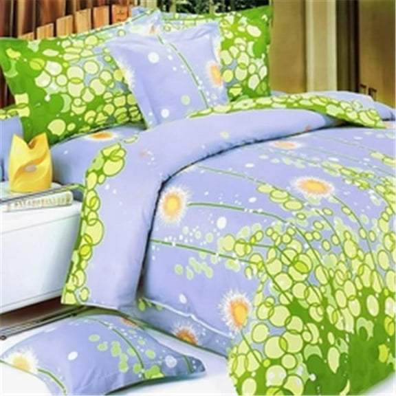 MINIDUVET-MH01038-KING Dandelion Dream - 100 Percent Cotton  3 Pieces Mini Duvet Cover Set  King Size - Blue