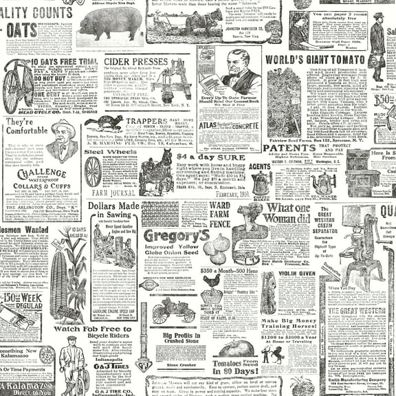 Chesapeake Underwood Black Vintage Newspaper Prepasted Non Woven Blend Wallpaper, 20.5-in by 33-ft, 56.4 sq. ft.