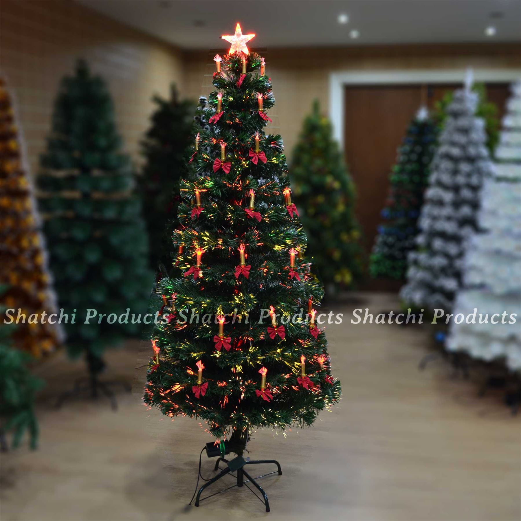 6ft/7ft Pre Lit Christmas Tree Lights Fibre Optic Multicolour Xmas Decoration UK 