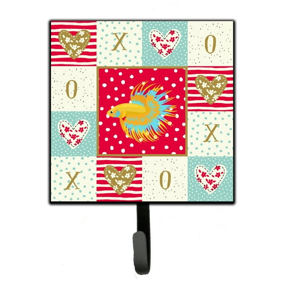 Carolines Treasures CK5484SH4 CrownTail Betta Love Leash or Key Holder Red Single Hook multicolor