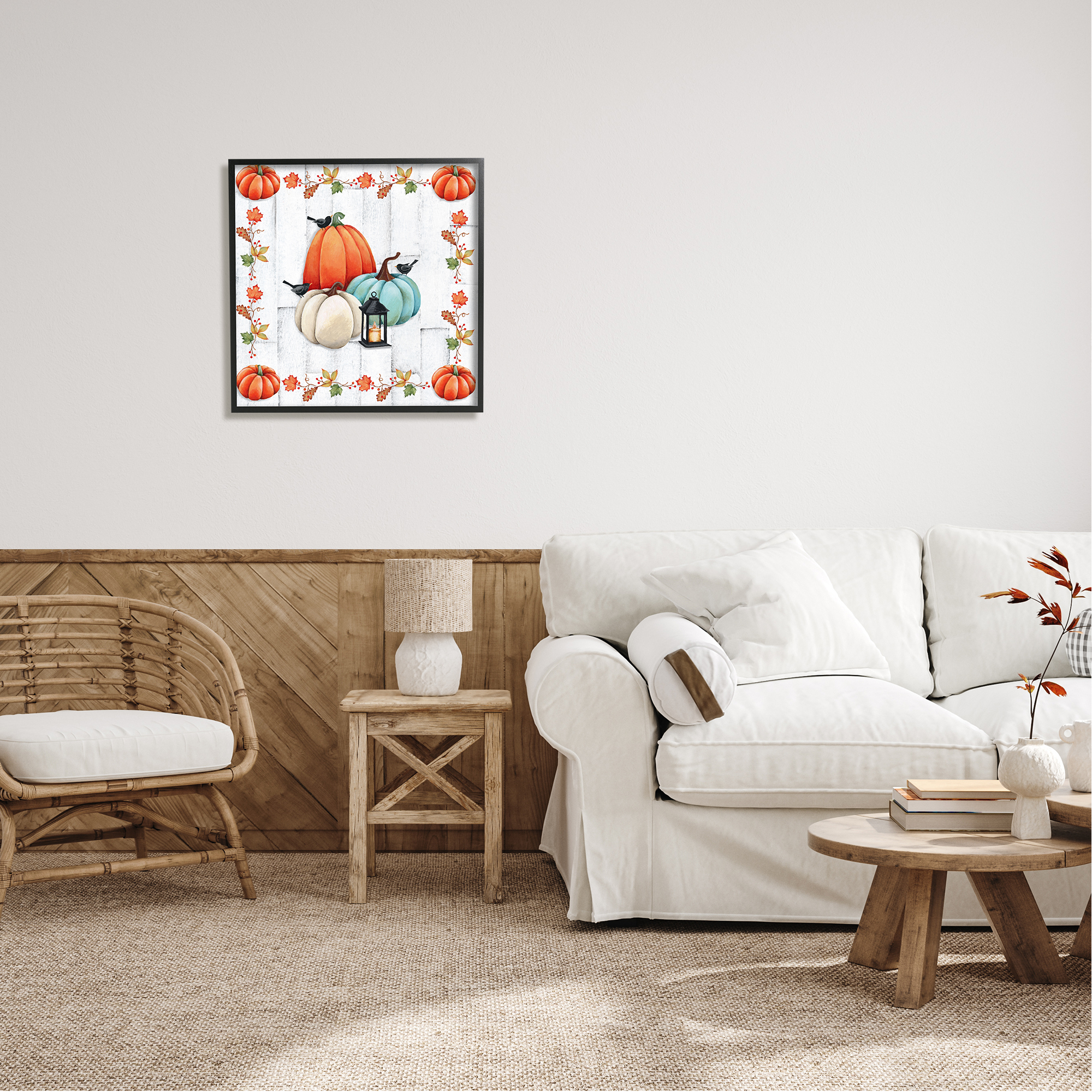 Stupell Industries Crows on Fall Pumpkins Holiday Painting Black Framed Art Print Wall Art, 24 x 24