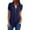 Navy, variant on Womens Zipper V Neck Rolled Up Short Sleeve Shirt Loose Chiffon Tops Summer Fahion Solid Tunics Blouse