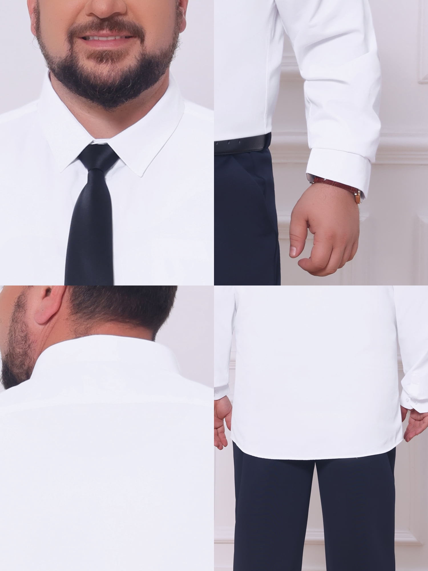 DARING DIVA Men's Big Tall Dress Shirts Long Sleeve Button Down Office Shirt 3XL White