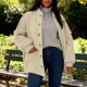 thumbnail image 1 of AUNVITO Women's Solid Color Lantern Sleeve Stand Collar Casual Button Front Jacket with Pockets Relaxed and Trendy Style, 1 of 9
