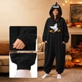 thumbnail image 4 of Matching Halloween Pumpkin Onesie Costume for Couple, Flannel Hooded Pumpkin Pajamas with Flying Ghost and Broom Print, Halloween Pajamas for Adults, Oversized Jumpsuit Loungewear for Trick or Treat, 4 of 9