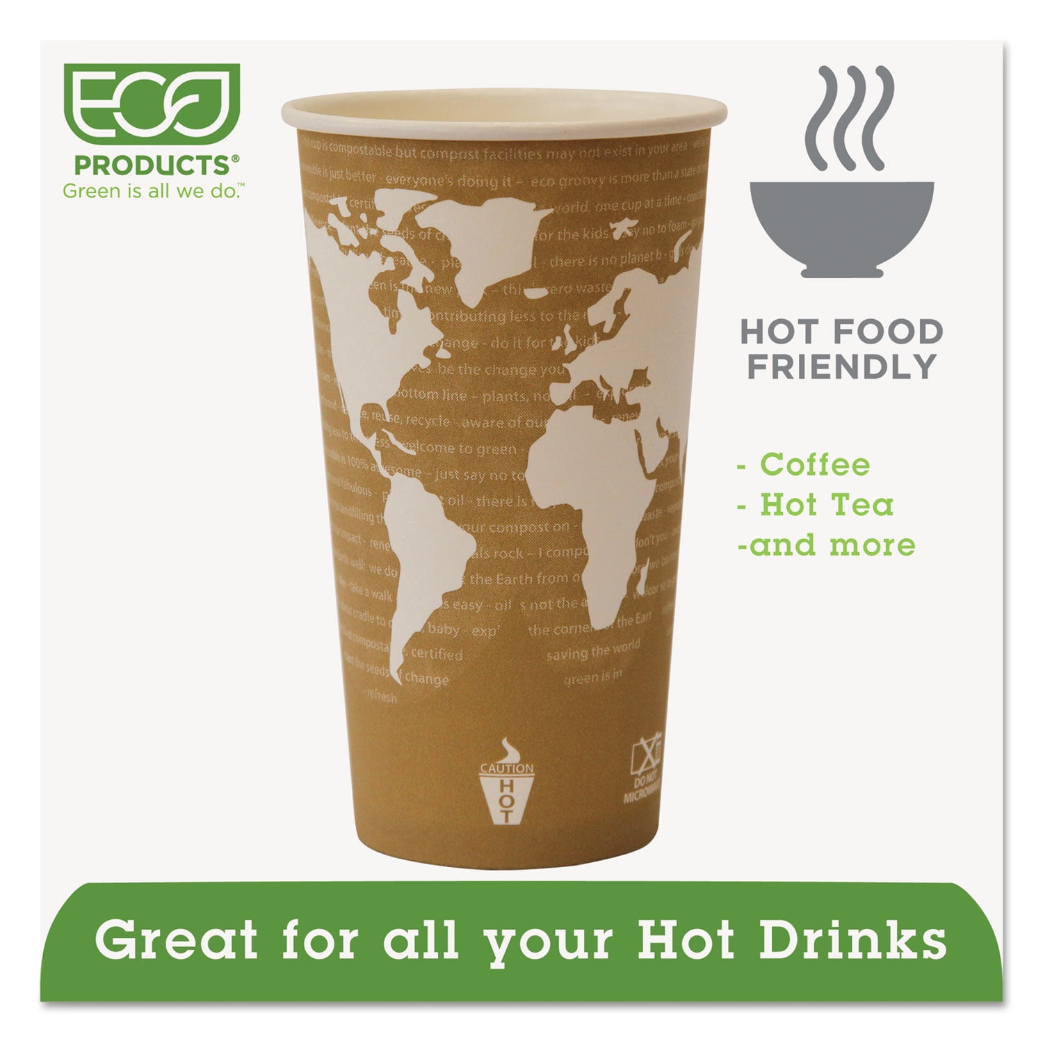 Eco-products® World Art Renewable Compostable Hot Cups, 20 Oz., 50/pk, 20 Pk/ct