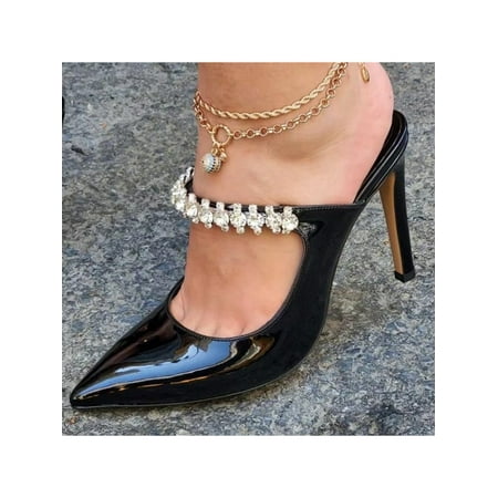 

Kesitin Womens Lightweight Sexy Mule Heels Work Stiletto Pump Shoes Rhinestones Ankle Strap Black 7