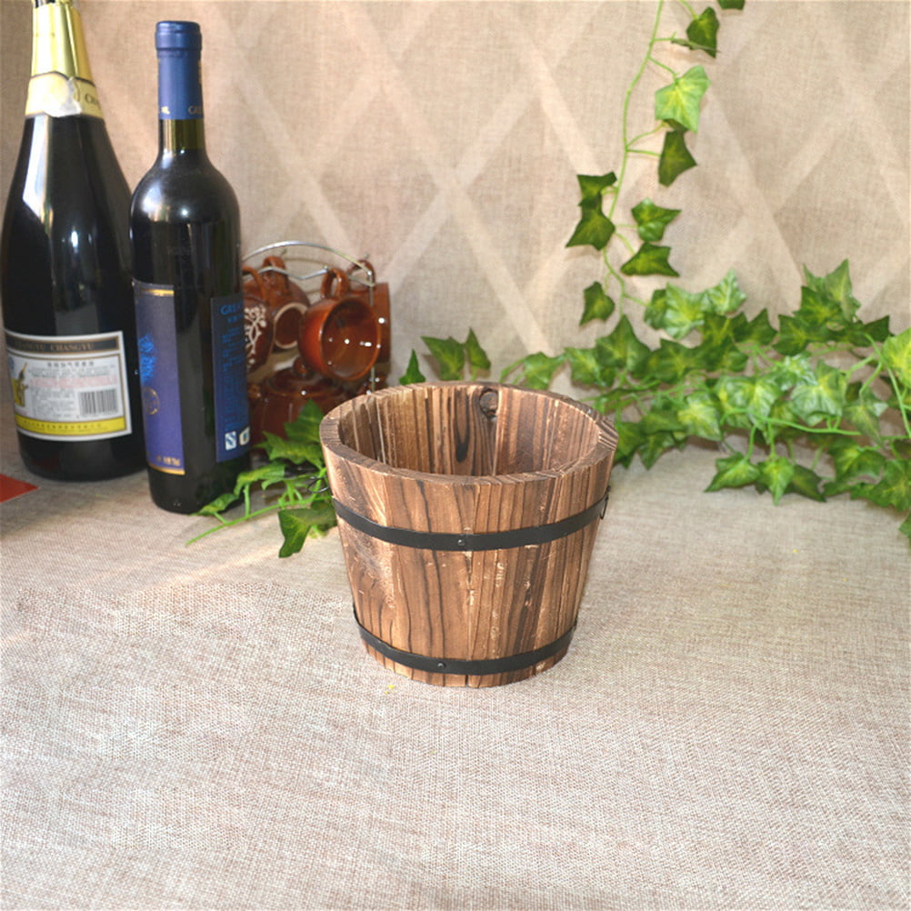 Wooden Round Barrel Planter Flower Pots Home Office Garden Wedding Decor 3 Sizes 