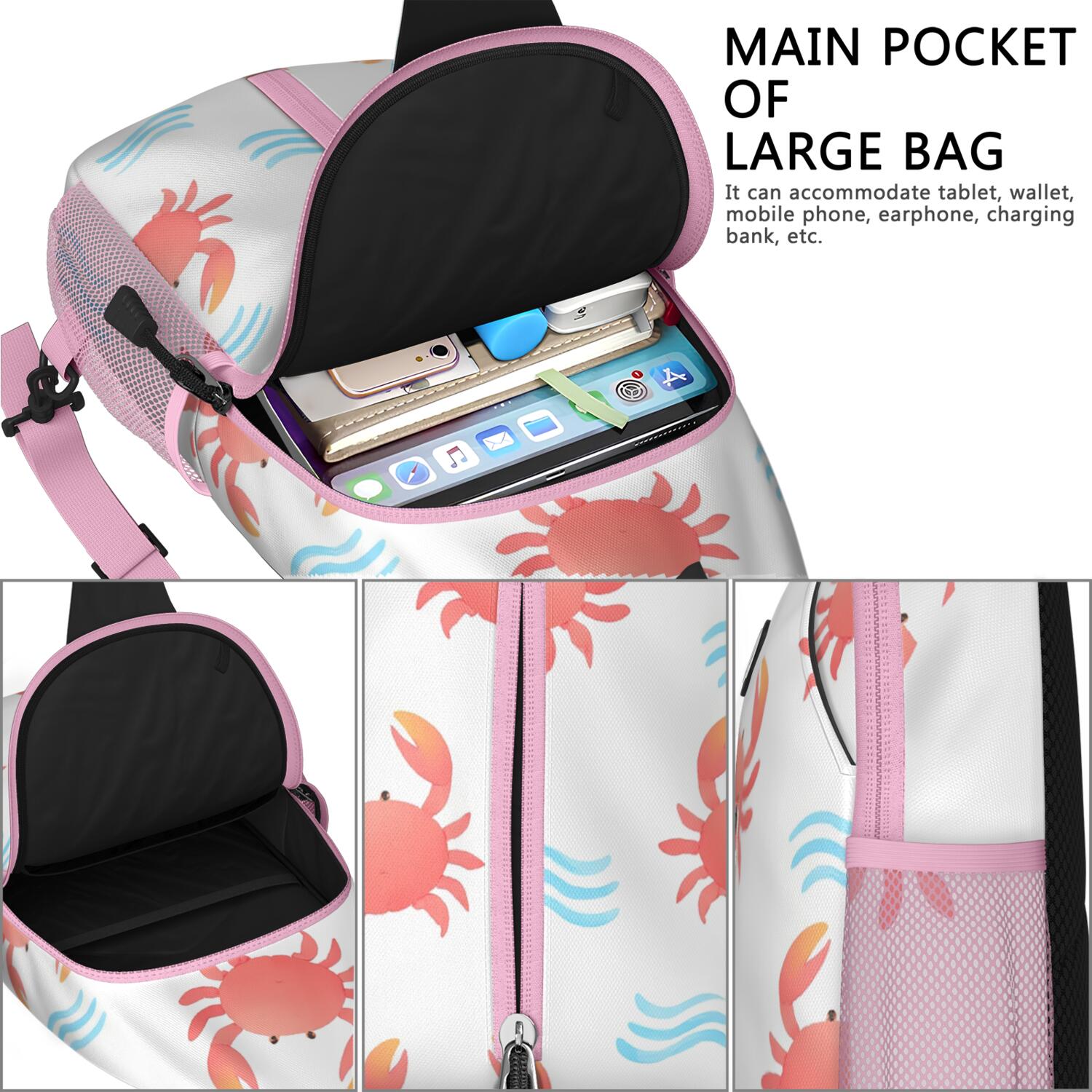 Chest Bag Crossbody Shoulder Bag Adjustable Shoulder StrapTravel Sling Bag for Men Women Travelers Marine Adorable Crab