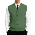 thumbnail image 2 of Resicozy Men's Sweater Vest Solid Color V-Neck Sleeveless Knitted Button Down Cardigan Big and Tall Vest Army Green M, 2 of 6