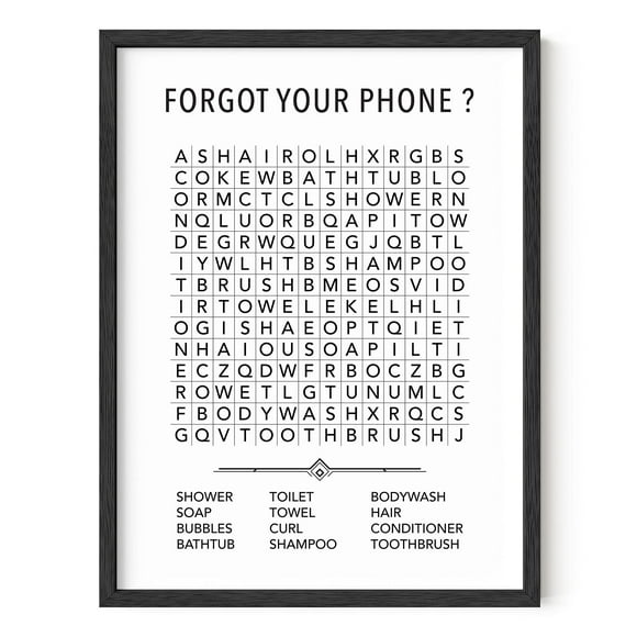 HAUS AND HUES Funny Bathroom Decor and Bathroom Prints - Funny Bathroom Signs Decor Funny Bathroom Art Funny Bathroom Wall Art Kids Bathroom Decor Word Search (Black Frame 12x16)