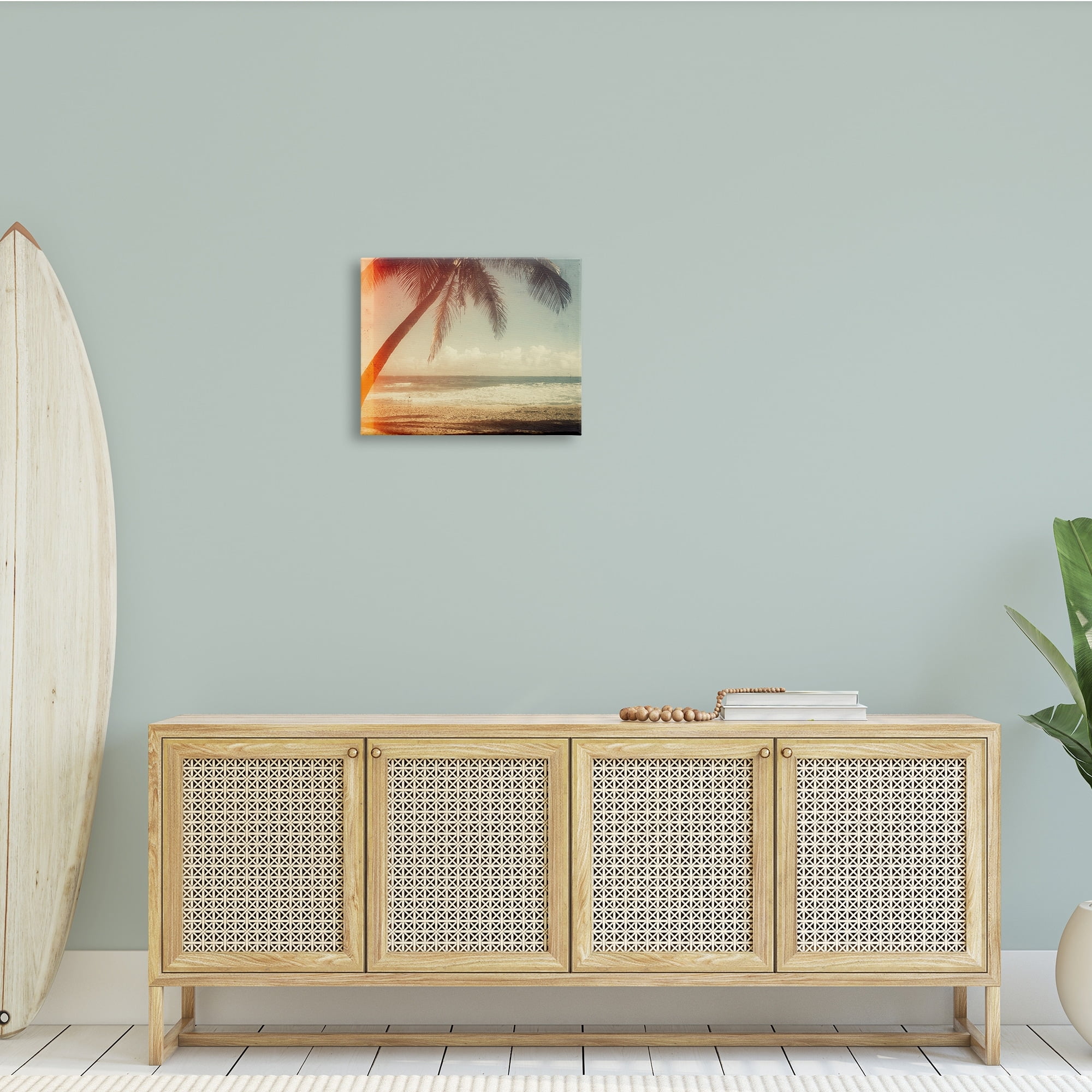 Stupell Indtries Vintage Sun Bleached Ocean Scene Hanging Palm Tree,20 x 16,Design by Acosta