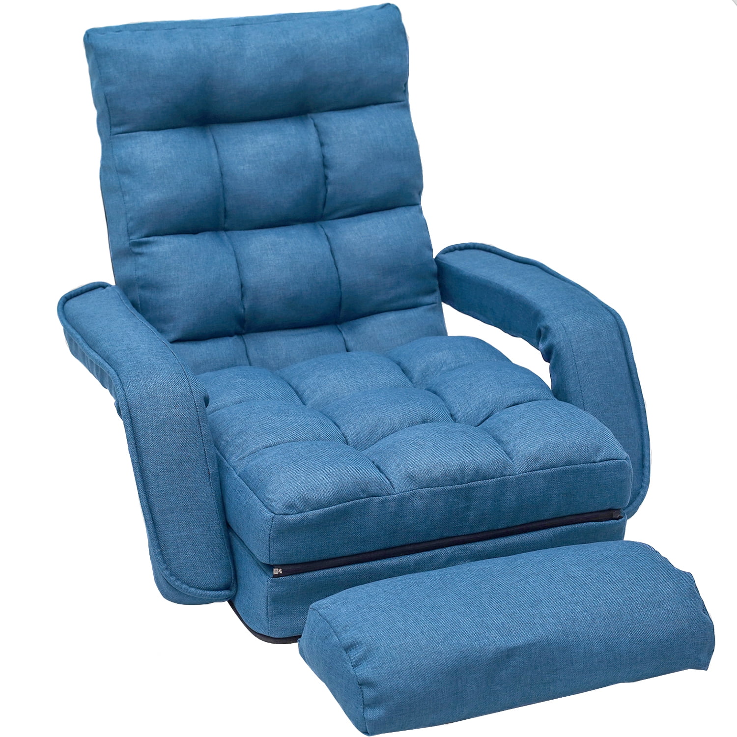 Kepooman Adjustable Folding Floor Sofa Chair with Armrests and a Pillow, Blue Kepooman Adjustable Folding Floor Sofa Chair with Armrests and a Pillow, Blue