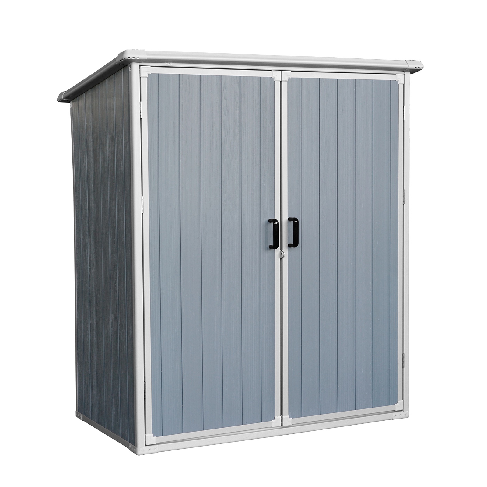 Resin Storage Shed with Floor, Seizeen 5 x 3FT Plastic Outdoor Storage Double Door Design, Waterproof Resin Cabinet with Sloped Top for Garden Tool Patio Poolside Yard Storage