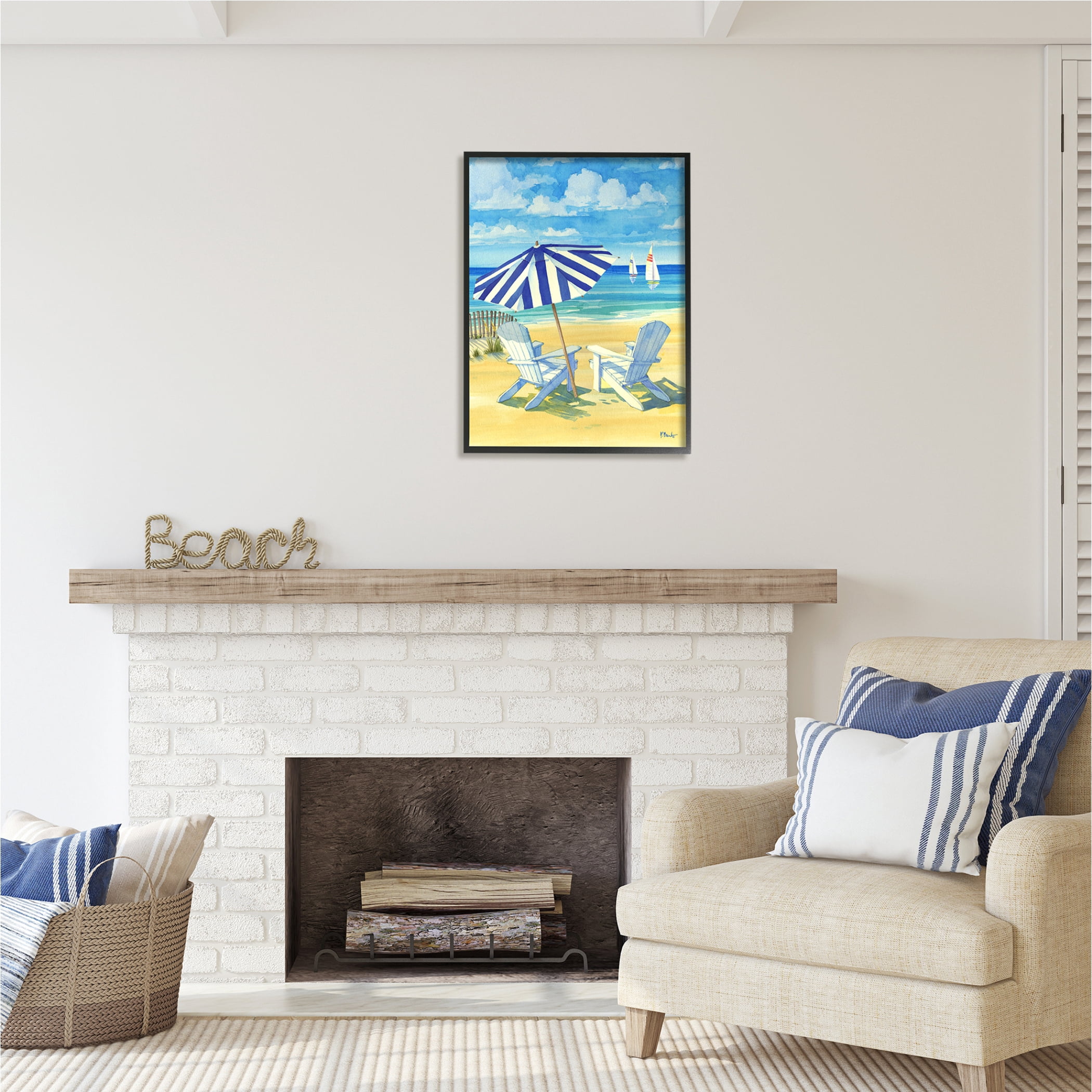 Stupell Industries Summer Shade Beach Scene Nature Painting Black Framed Art Print Wall Art, 24 x 30