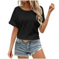 thumbnail image 2 of Guzom Fashion Womens Round Neck Short Sleeve Solid Color Casual Summer Blouse,Black,Size L, 2 of 6