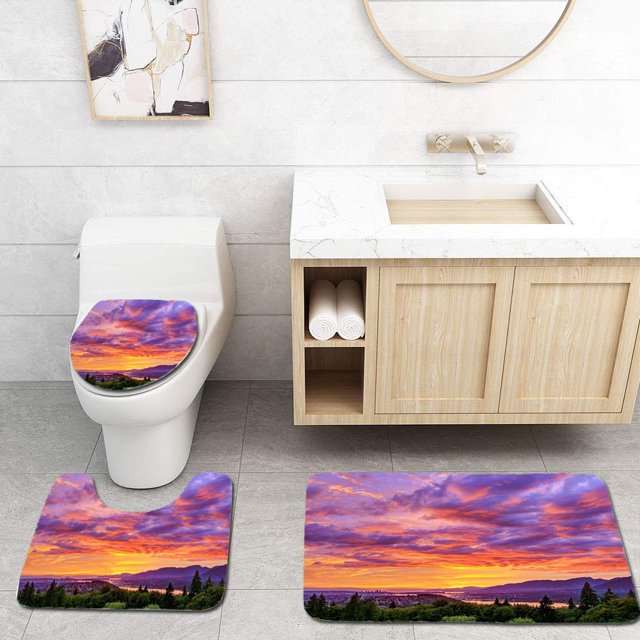 Juego de alfombras de baño ABPHQTO Vista del atardecer desde la montaña 3 piezas 18x30 18x14 18x14.7 pulgadas