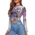 thumbnail image 2 of SCRAWLGOD Ice Wolf Bell Sleeve Tops for Women Long Sleeve Flared Shirts for Women Size L Summer Women Bell Sleeve Y2K Tops Lettuce Trim Mock Neck Blouse, 2 of 7