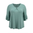 thumbnail image 4 of GRACE & GRANDEUR Women's Plus Size Tops Double Layered 3/4 Ruffle Sleeve V Neck Pleated Front Casual Blouses 2X Green, 4 of 5